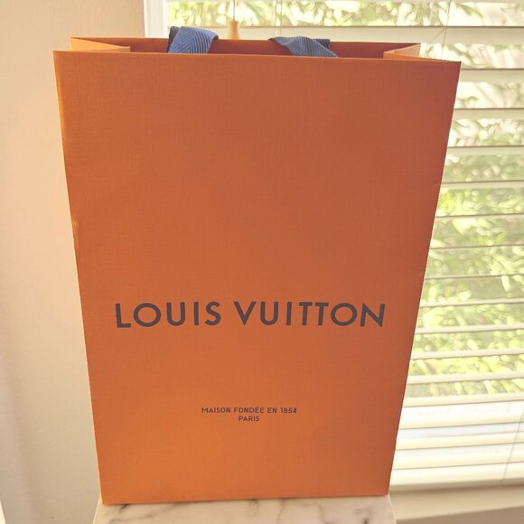 New Louis Vuitton Paper Gift Bag | 14.25" x 9.75" x 4.25" orange bag blue print - Picture 1 of 7
